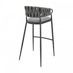 Vigona Bar Stool in Black Metal with Grey Fabric and Faux Leather