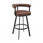 Nolagam Swivel Counter Stool in Black Metal with Brown Faux Leather