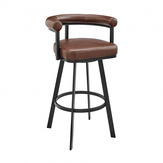 Nolagam Swivel Counter Stool in Black Metal with Brown Faux Leather