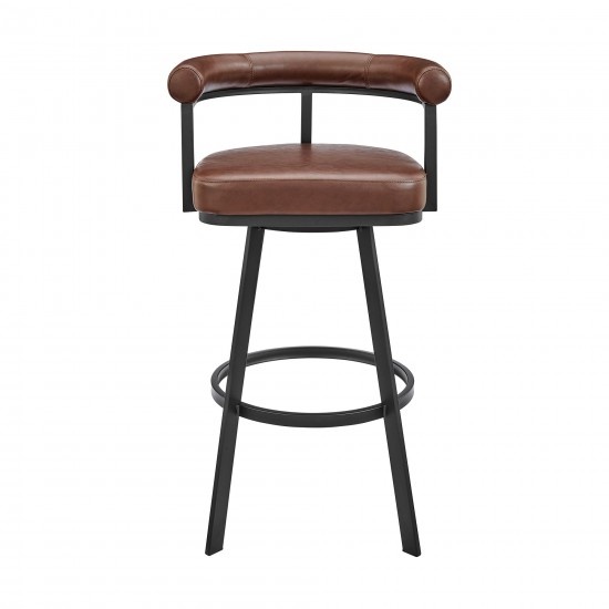 Nolagam Swivel Counter Stool in Black Metal with Brown Faux Leather