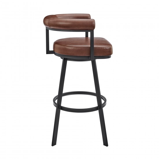 Nolagam Swivel Counter Stool in Black Metal with Brown Faux Leather