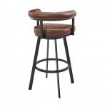 Nolagam Swivel Counter Stool in Black Metal with Brown Faux Leather