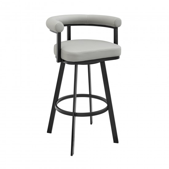 Nolagam Swivel Counter Stool in Black Metal with Light Grey Faux Leather