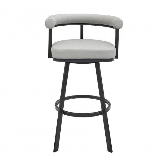 Nolagam Swivel Counter Stool in Black Metal with Light Grey Faux Leather