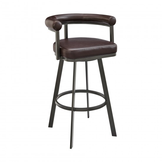 Nolagam Swivel Counter Stool in Brown Metal with Brown Faux Leather