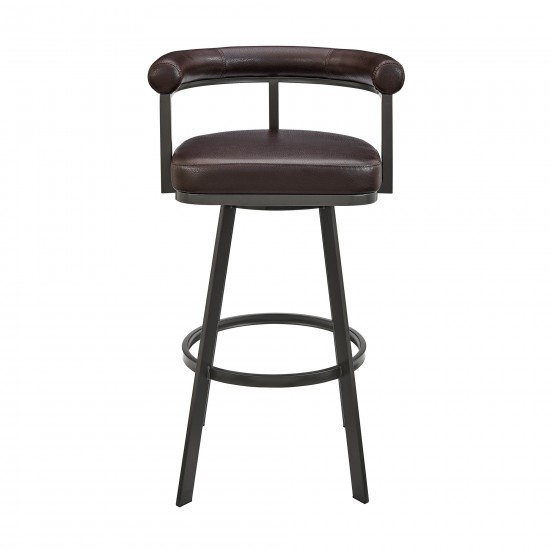 Nolagam Swivel Counter Stool in Brown Metal with Brown Faux Leather