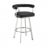 Nolagam Swivel Counter Stool in Brushed Stainless Steel with Black Faux Leather