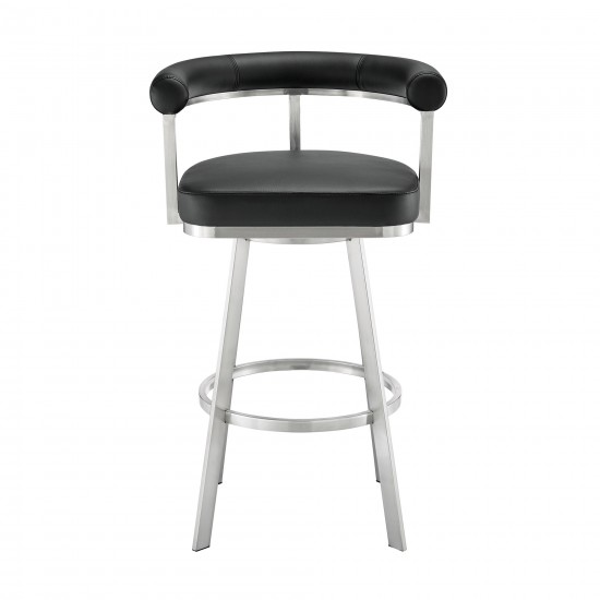 Nolagam Swivel Counter Stool in Brushed Stainless Steel with Black Faux Leather