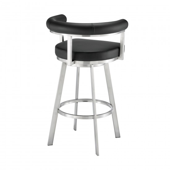 Nolagam Swivel Counter Stool in Brushed Stainless Steel with Black Faux Leather