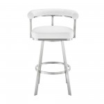 Nolagam Swivel Counter Stool in Brushed Stainless Steel with White Faux Leather