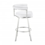 Nolagam Swivel Counter Stool in Brushed Stainless Steel with White Faux Leather
