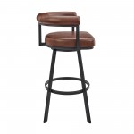 Nolagam Swivel Bar Stool in Black Metal with Brown Faux Leather