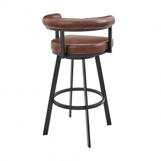 Nolagam Swivel Bar Stool in Black Metal with Brown Faux Leather