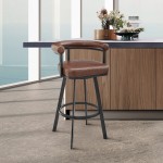 Nolagam Swivel Bar Stool in Black Metal with Brown Faux Leather