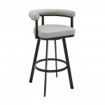 Nolagam Swivel Bar Stool in Black Metal with Light Grey Faux Leather