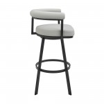 Nolagam Swivel Bar Stool in Black Metal with Light Grey Faux Leather