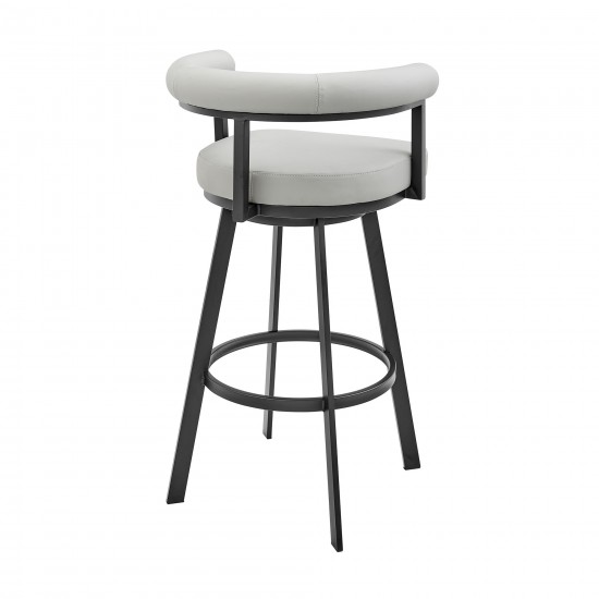 Nolagam Swivel Bar Stool in Black Metal with Light Grey Faux Leather