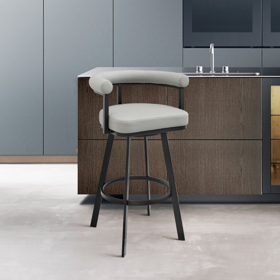 Nolagam Swivel Bar Stool in Black Metal with Light Grey Faux Leather