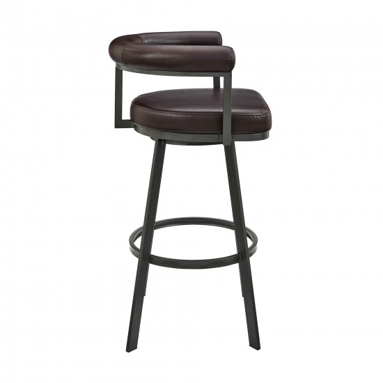 Nolagam Swivel Bar Stool in Brown Metal with Brown Faux Leather