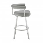 Nolagam Swivel Bar Stool in Brushed Stainless Steel with Light Grey Faux Leather