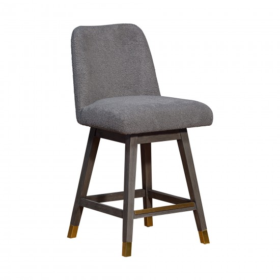 Amalie Swivel Counter Stool in Grey Oak Wood Finish with Grey Boucle Fabric