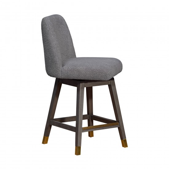 Amalie Swivel Counter Stool in Grey Oak Wood Finish with Grey Boucle Fabric