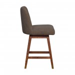 Amalie Swivel Counter Stool in Brown Oak Wood Finish with Taupe Boucle Fabric