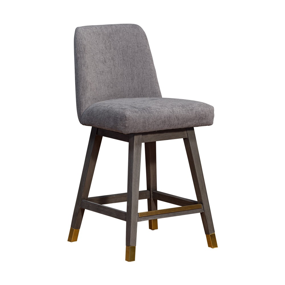 Amalie Swivel Counter Stool in Grey Oak Wood Finish with Mocha Fabric