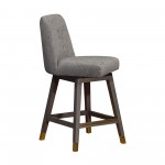 Amalie Swivel Counter Stool in Grey Oak Wood Finish with Mocha Fabric