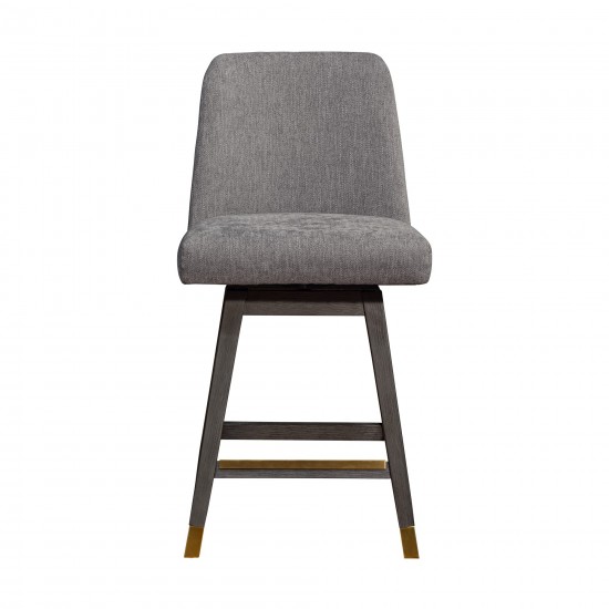 Amalie Swivel Counter Stool in Grey Oak Wood Finish with Mocha Fabric