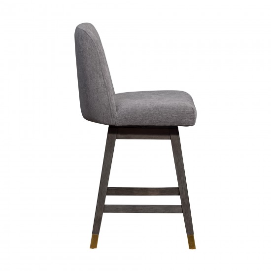 Amalie Swivel Counter Stool in Grey Oak Wood Finish with Mocha Fabric