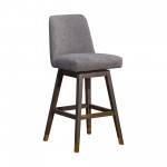 Amalie Swivel Bar Stool in Grey Oak Wood Finish with Mocha Fabric