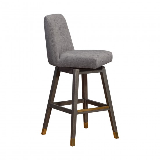 Amalie Swivel Bar Stool in Grey Oak Wood Finish with Mocha Fabric