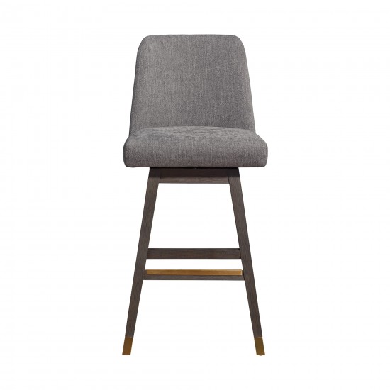 Amalie Swivel Bar Stool in Grey Oak Wood Finish with Mocha Fabric