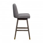 Amalie Swivel Bar Stool in Grey Oak Wood Finish with Mocha Fabric