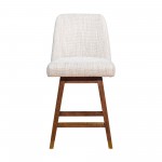 Amalie Swivel Counter Stool in Brown Oak Wood Finish with Beige Fabric