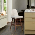 Amalie Swivel Counter Stool in Brown Oak Wood Finish with Beige Fabric