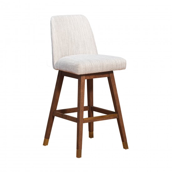 Amalie Swivel Bar Stool in Brown Oak Wood Finish with Beige Fabric