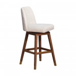 Amalie Swivel Bar Stool in Brown Oak Wood Finish with Beige Fabric