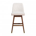 Amalie Swivel Bar Stool in Brown Oak Wood Finish with Beige Fabric