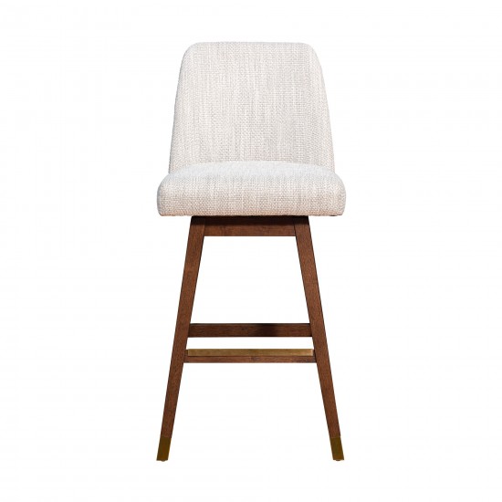 Amalie Swivel Bar Stool in Brown Oak Wood Finish with Beige Fabric