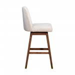 Amalie Swivel Bar Stool in Brown Oak Wood Finish with Beige Fabric