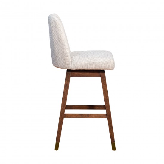 Amalie Swivel Bar Stool in Brown Oak Wood Finish with Beige Fabric