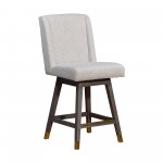 Stancoste Swivel Counter Stool in Grey Oak Wood Finish with Taupe Fabric