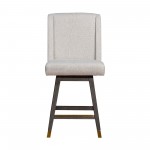 Stancoste Swivel Counter Stool in Grey Oak Wood Finish with Taupe Fabric