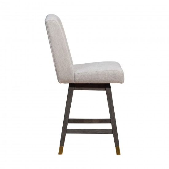 Stancoste Swivel Counter Stool in Grey Oak Wood Finish with Taupe Fabric