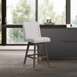 Stancoste Swivel Counter Stool in Grey Oak Wood Finish with Taupe Fabric