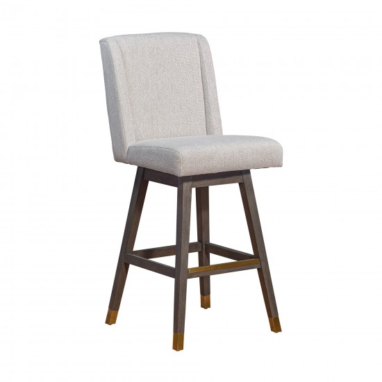 Stancoste Swivel Bar Stool in Grey Oak Wood Finish with Taupe Fabric