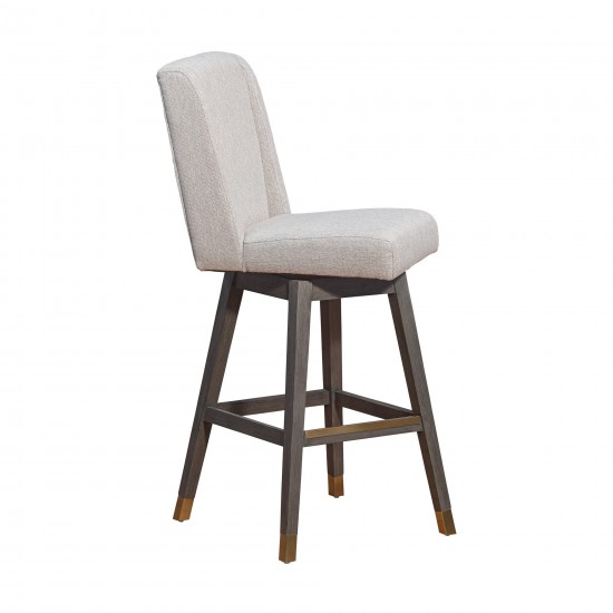 Stancoste Swivel Bar Stool in Grey Oak Wood Finish with Taupe Fabric