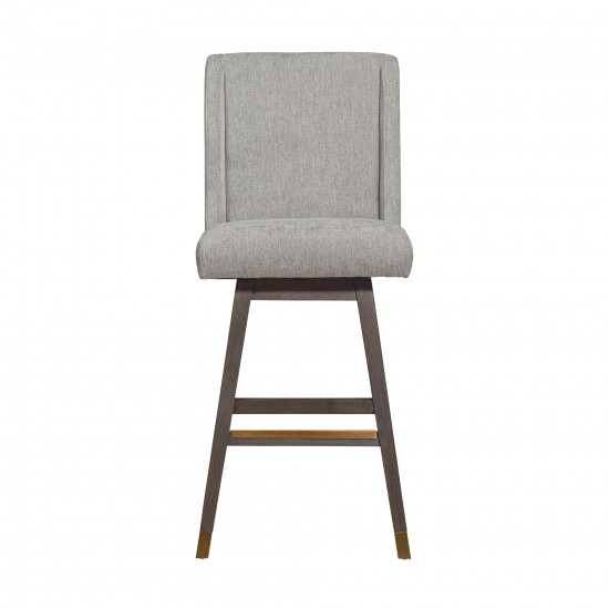 Stancoste Swivel Bar Stool in Grey Oak Wood Finish with Mocha Fabric